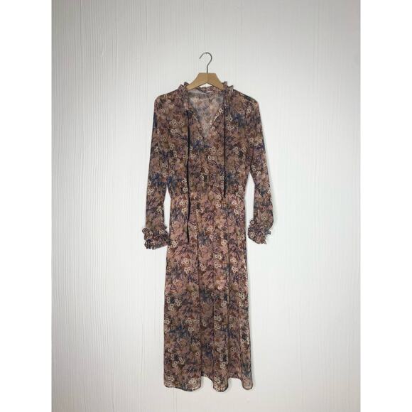 MANGO Sheer Chiffon Long Sleeve Floral Maxi Dress US XSMALL - Picture 14 of 16